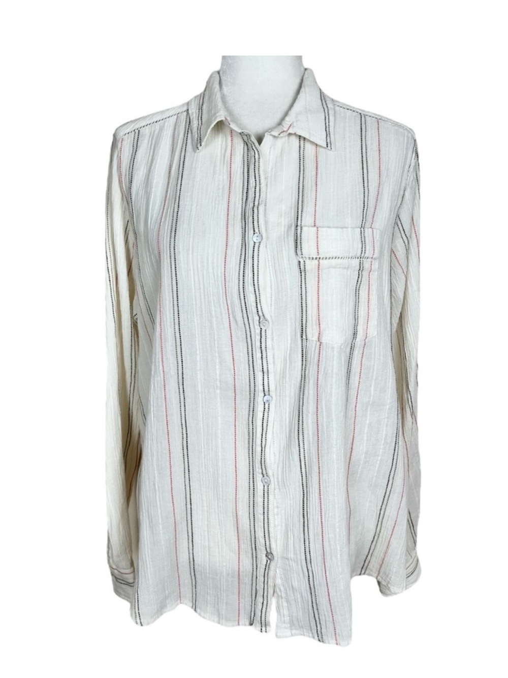 Sundance Cream Button-Down Striped Shirt 100% Cotton SIZE XL